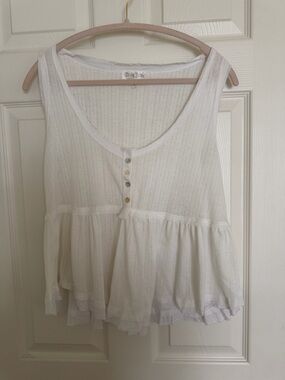 We The Free White Ribbed Peplum Tank with Button Front